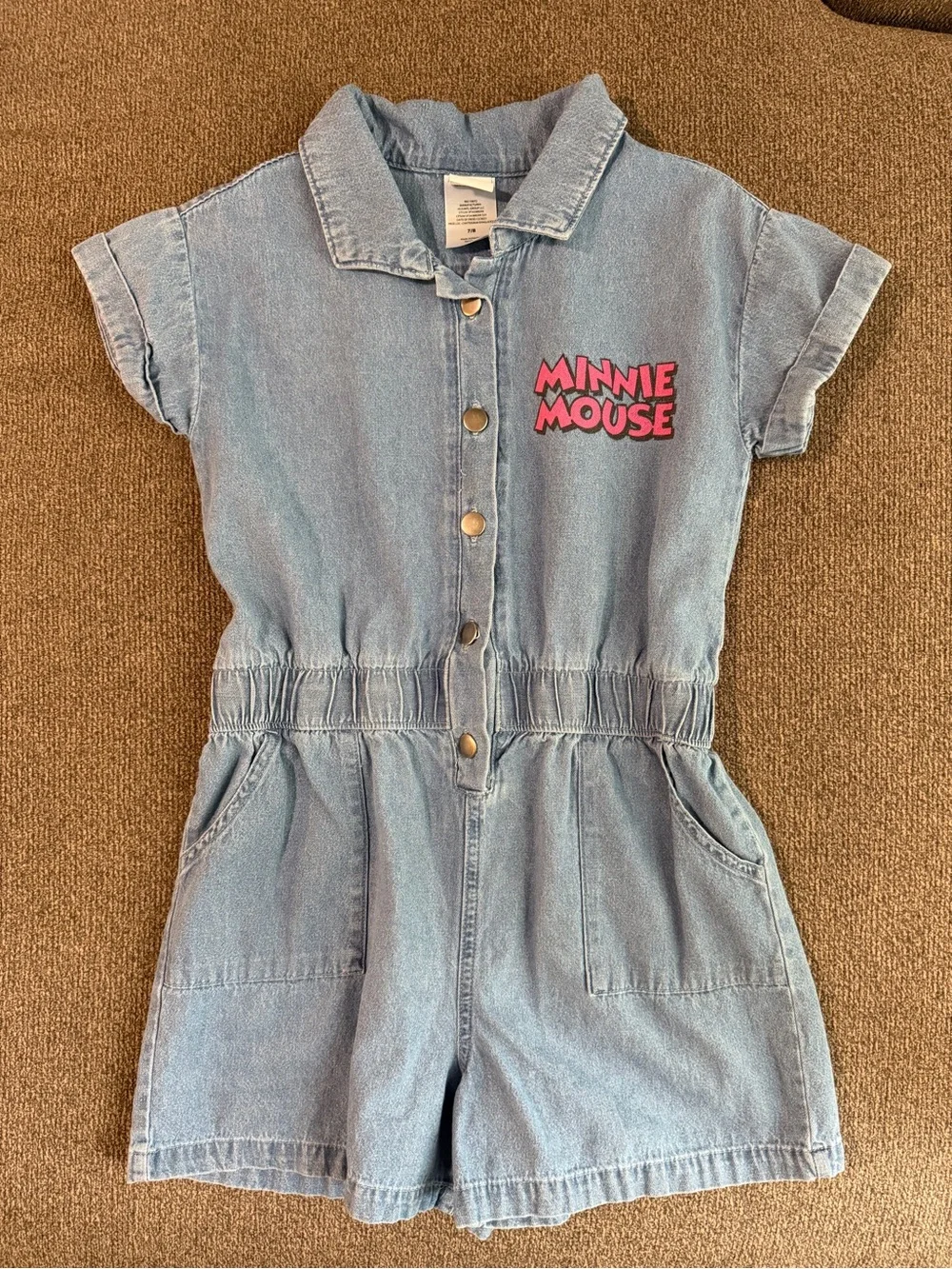 Disney Minnie Mouse Girls Denim Romper | Size 7/8 | Button Front